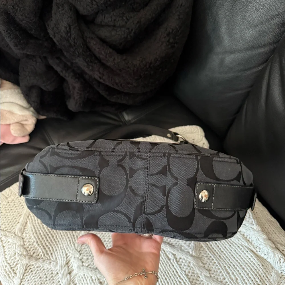 Coach Black Signature Shoulder Bag with Leather Trim - Picture 7 of 11